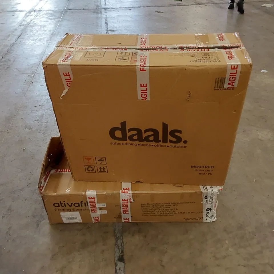 PALLET TO CONTAIN ASSORTED HOUSEHOLD ITEMS AND CONSUMER PRODUCTS. INCLUDING OFFICE CHAIR, FOLDING EXERCISE BIKE, WALL MOUNTED PULL UP BAR ETC 