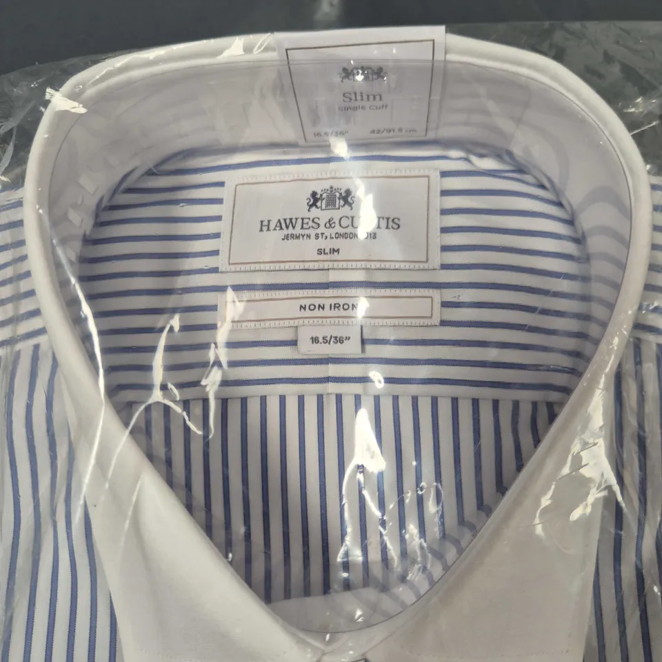 HAWES & CURTIS SLIM FIT STRIPE DRESS SHIRT – UK 16.5 COLLAR, 36-INCH SLEEVE, NON-IRON