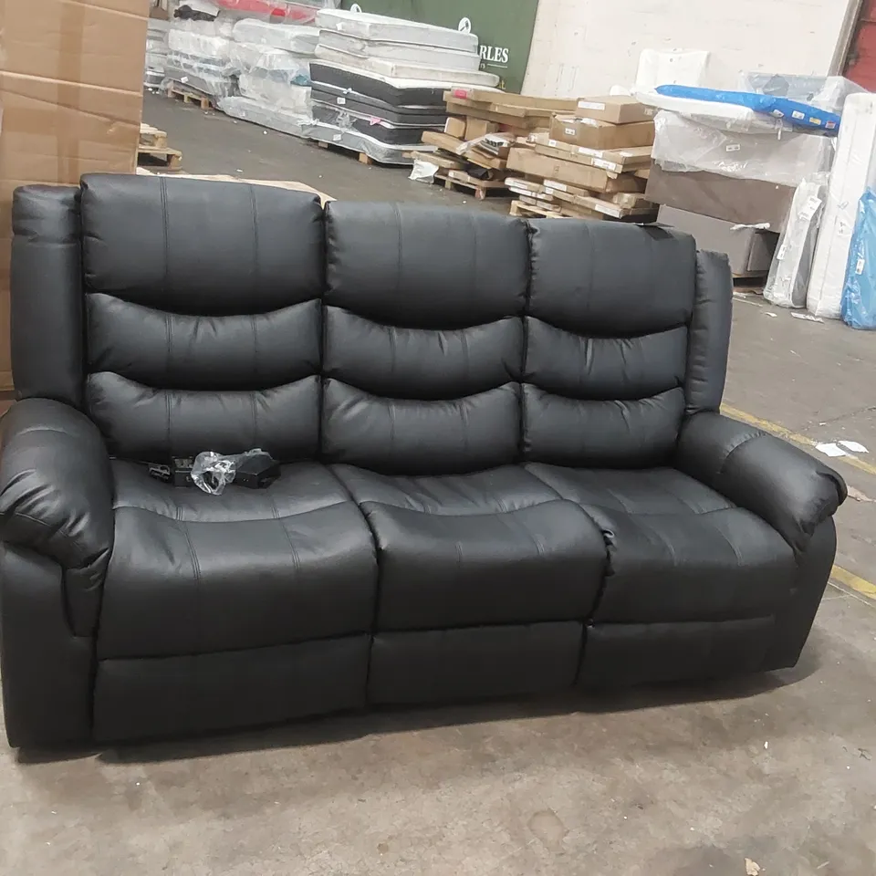 QUALITY DESIGNER 3 SEATER FAUX LEATHER ELECTRIC RECLINER SOFA - BLACK