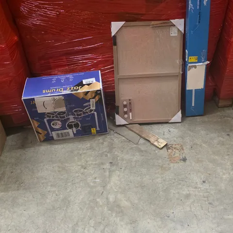 PALLET OF ASSORTED HOUSEHOLD GOODS AND PRODUCTS TO INCLUDE;KIDS DRUMSET,PICTURE FRAME,LED LIGHT