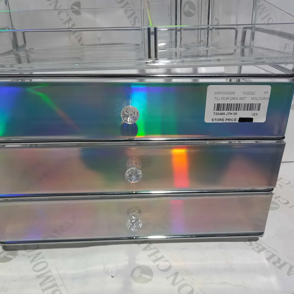 TILI FRAMED ACRYLIC STORAGE DRAWER SET - HOLOGRAPH