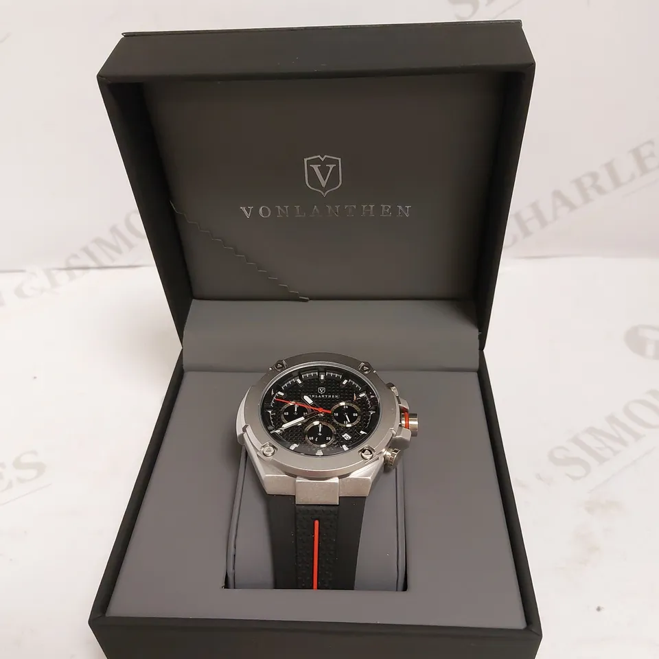 MENS VONLANTHEN CHRONOGRAPH WATCH – V200 – TEXTURED DIAL – 3ATM WATER RESISTANT – BLACK RUBBER STRAP