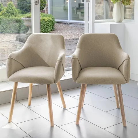 BOXED LAURA JAMES FREYA DINING CHAIRS (SET OF 2) - OATMEAL/WHITEWASH OAK LEGS (1 BOX)