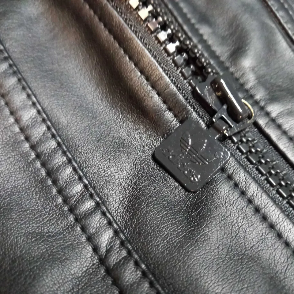 ADIDAS BLACK FAUX LEATHER JACKET - SIZE 10