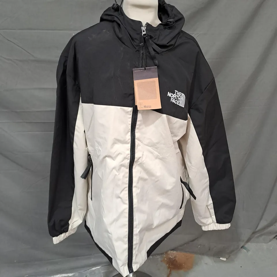 THE NORTH FACE BLACK & CREAM JACKET WITH HOOD - 2XL