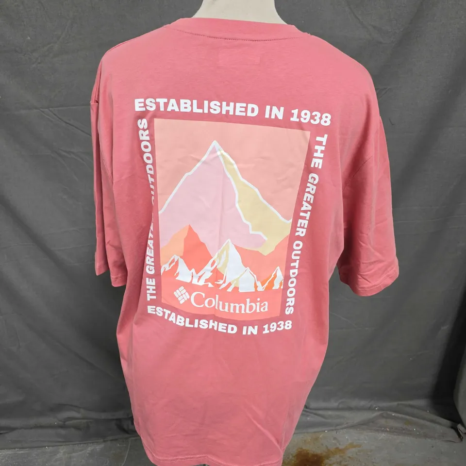 COLUMBIA BACK PRINT TSHIRT IN PINK SIZE XS