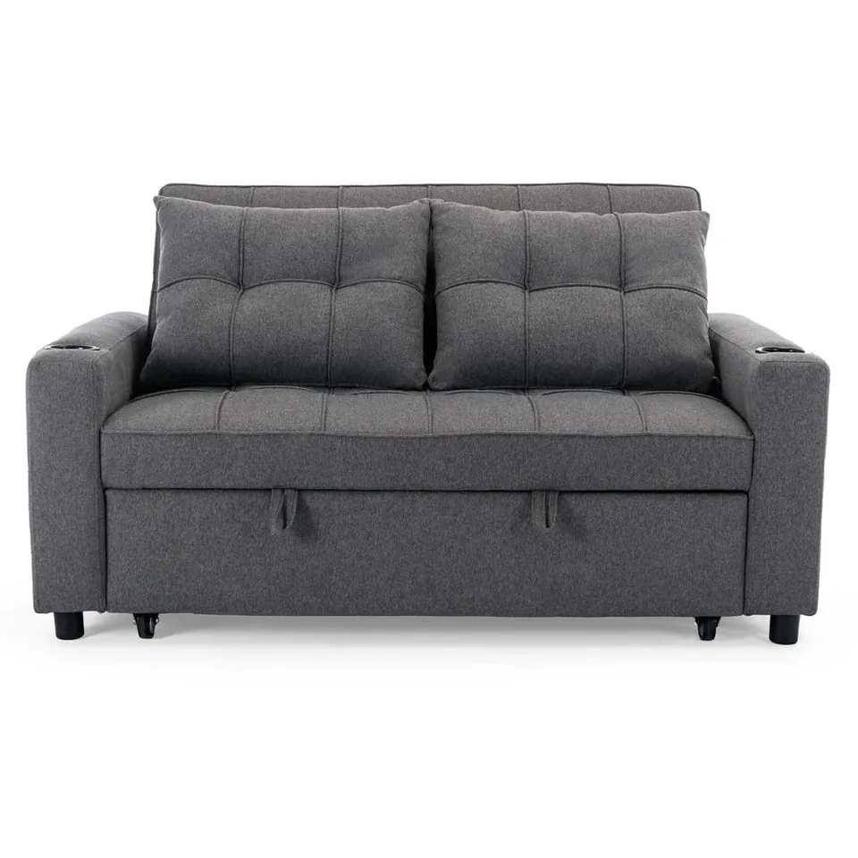 BOXED HUDSON 2 SEATER FABRIC UPHOLSTERED SOFA BED - GREY (1 BOX)