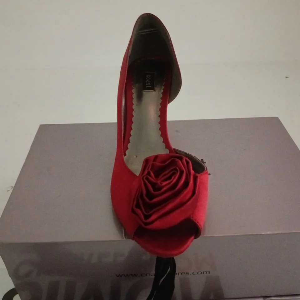 COAST CANDICE RED FABRICE RED SATIN SHOES UK 5 BOXED WITH PURSE