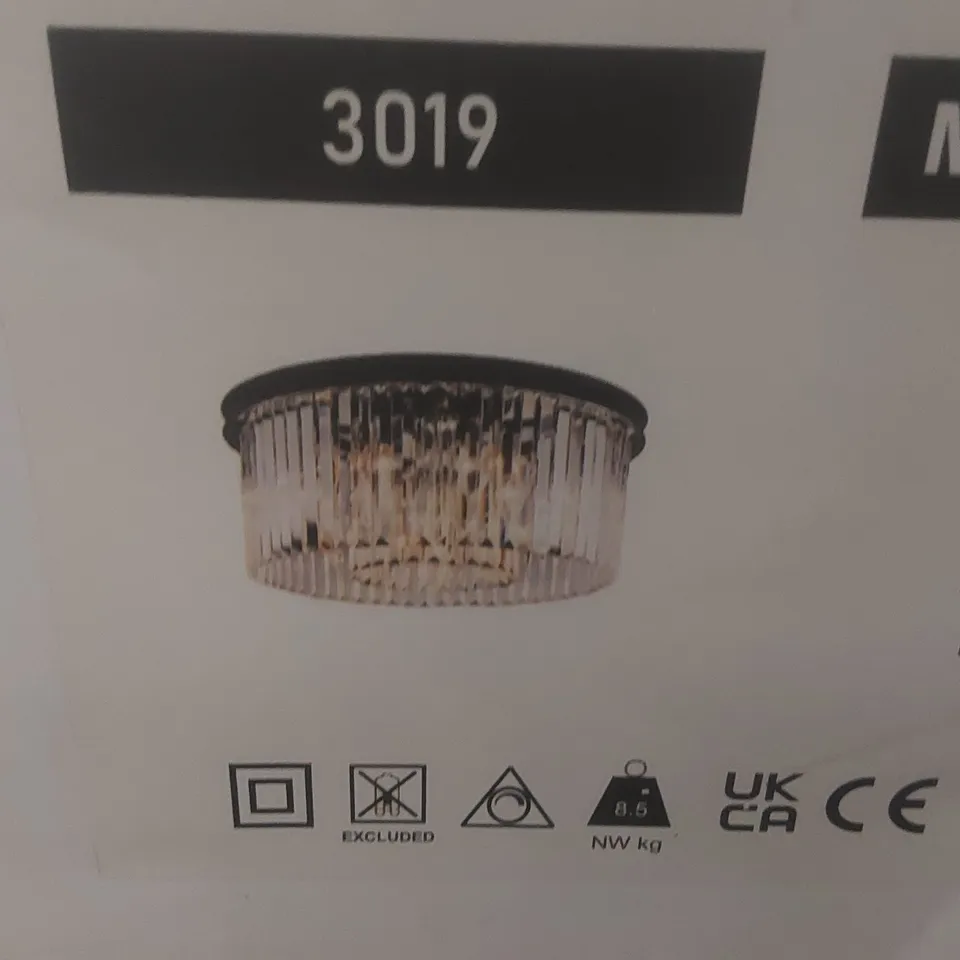 BOXED LARGE 6 LIGHT CEILING LIGHT WITH DECORATIVE RING OF CRYSTALS