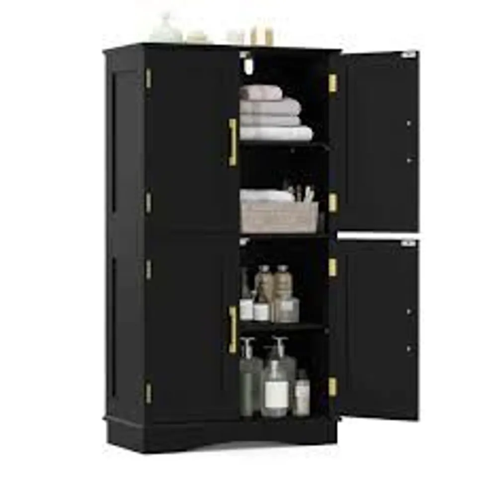 BOXED COSTWAY BATHROOM FLOOR STORAGE CABINET WITH 4 DOORS AND 2 ADJUSTABLE SHELVES-BLACK