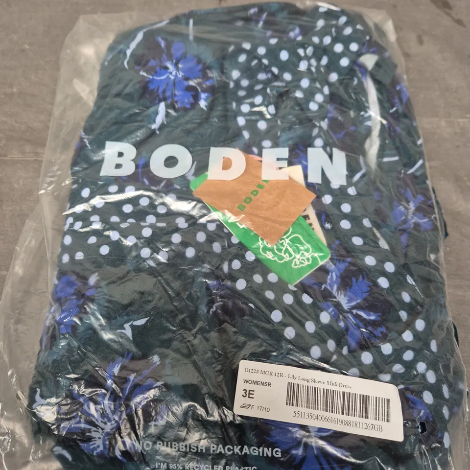 BODEN LILY LONG SLEEVE MIDI DRESS – WOMEN’S FLORAL/POLKA DOT PRINT (SIZE 12R)