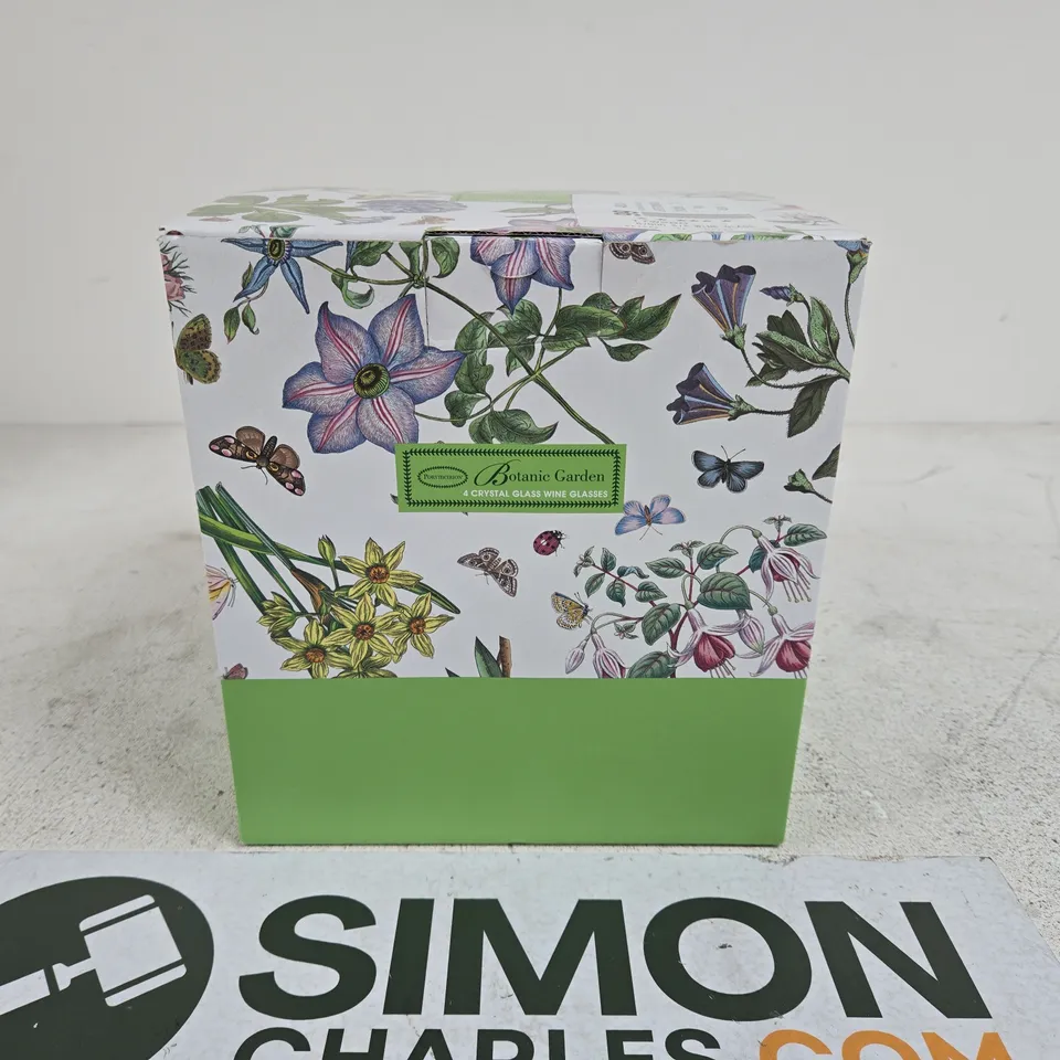SET OF 4 PORTMEIRION BOTANIC GARDEN CRYSTAL GLASS WINES GLASSES BOXED