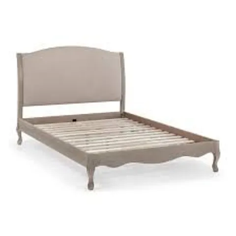 BOXED FELICITY UPHOLSTERED BED FRAME - 135CM DOUBLE, ANTIQUE LIGHT OAK (3 BOXES)