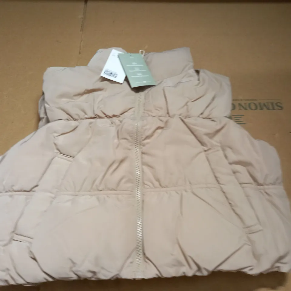 H&M CROPPED PADDED GILET IN TAUPE - EUR S