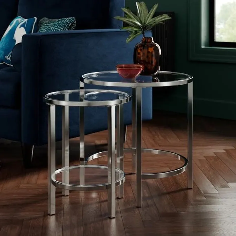 BOXED SOFIA GLASS COFFEE NEST OF TABLES - SILVER (1 BOX)