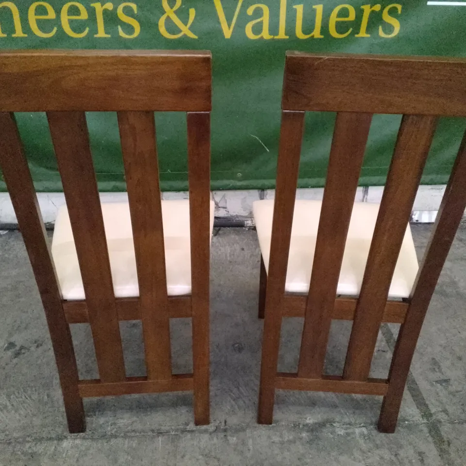 SET OF 2 NEW CHESTER DARK OAK DINING CHAIRS (IVORY LEATHER SEAT PAD)