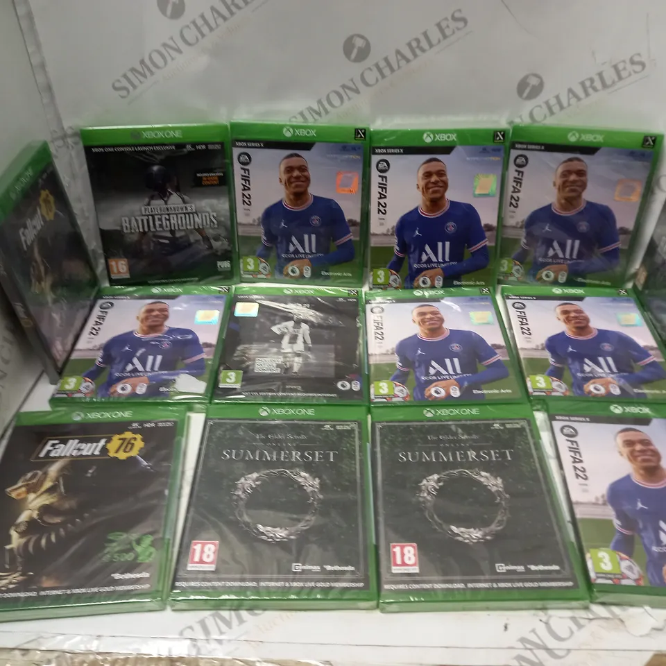 APPROXIMATELY 14 SEALED XBOX ONE/SERIES X GAMES TO INCLUDE FIFA 22, THE ELDER SCROLLS ONLINE SUMMERSET, FALLOUT 76, ETC