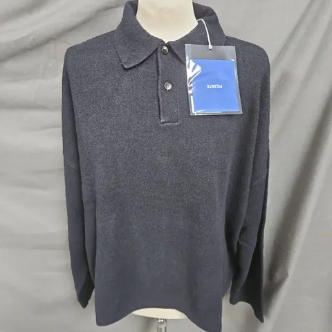 PICANTE BOUCLE LONG SLEEVE POLO SHIRT IN CHARCOAL SIZE S