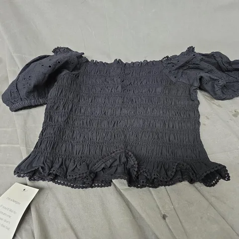 NOBODYS CHILD SOPHIA PUFF SLEEVE TOP BLACK UK 14