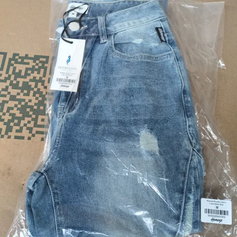 BAGGED HONEYZ HOURGLASS RIPPED ROYALTY JEANS IN LIGHT WASH BLUE - MEDIUM