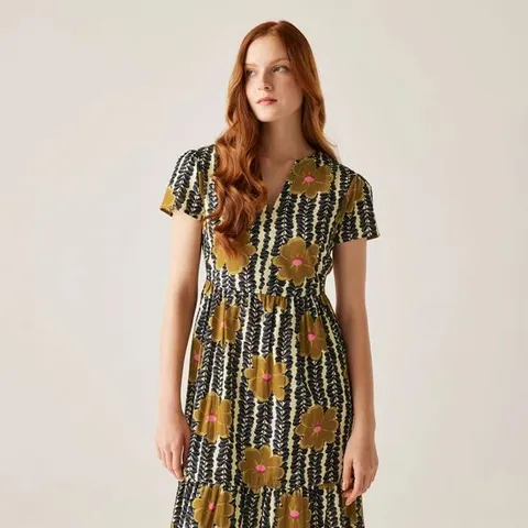 BRAND NEW REGATTA ORLA KIELY TIERED MIDI DRESS IN LOTUS YELLOW - SIZE 10
