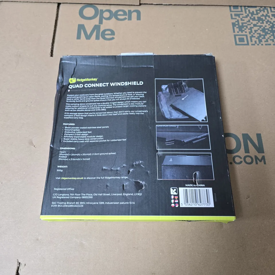 RIDGEMONKEY QUAD CONNECT WINDSHIELD – 3 WINDSCREEN PANELS WITH CARRY CASE (BOXED)