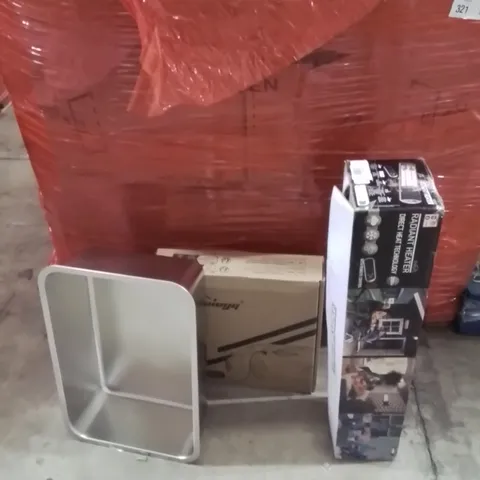 PALLET OF ASSORTED HOUSEHOLD GOODS AND PRODUCTS TO INCLUDE;ELECTRIC CAR CHARGER,CAT LITTER TRAY,HEATER