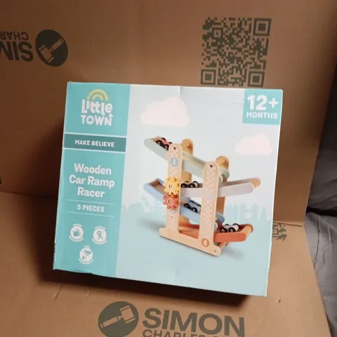 LITTLE TOWN MAKE BELIEVE WOODEN CAR RAMP RACER – 5-PIECE SET (12+ MONTHS)