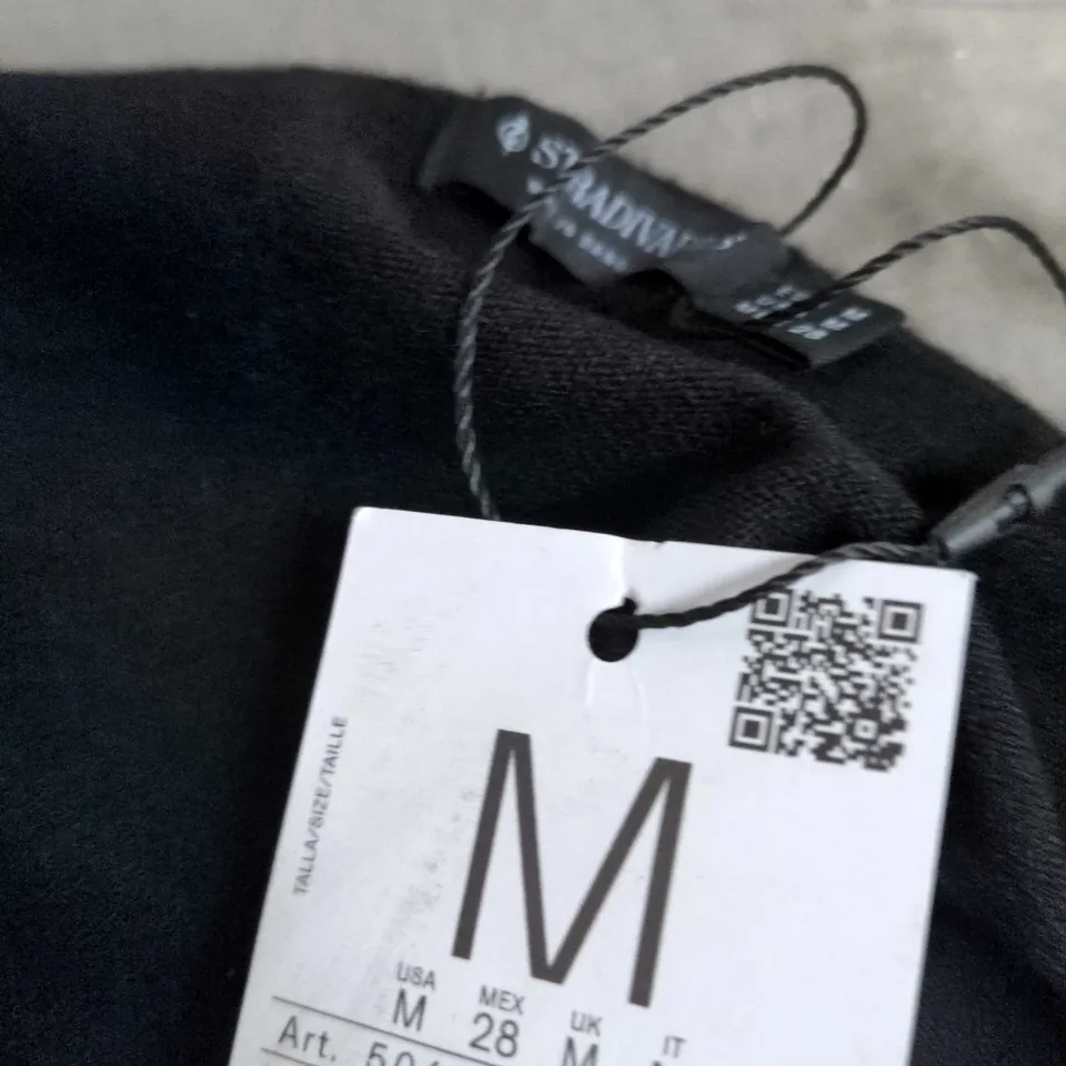 STRADIVARIUS BASICS BLACK DRAPED-FRONT TOP, UK M