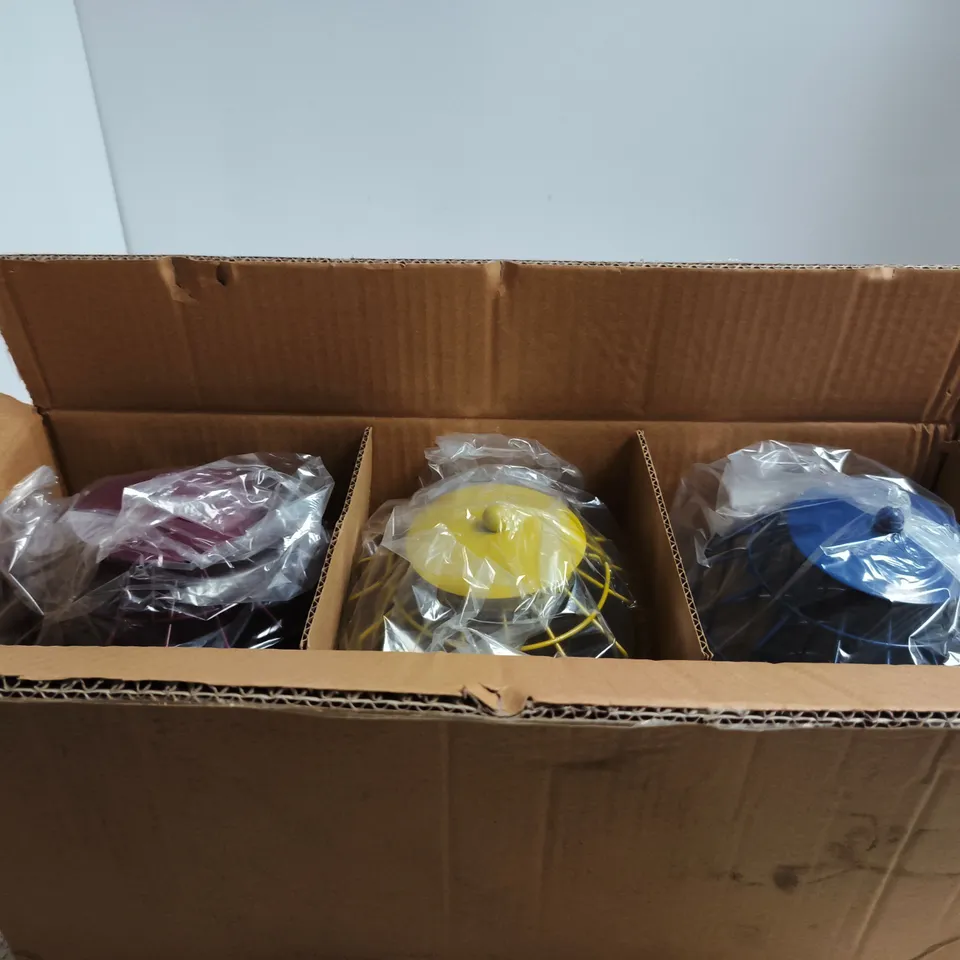 GARDEN BIRD FEEDERS SET OF 3 – SEED/NUT/FAT BALL FEEDERS (YELLOW, BURGUNDY & BLUE)