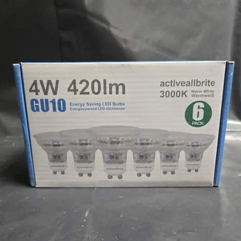 approximately 15 BOXED ACTIVEALLBRITE 4W 420LM GU10 3000K WARM WHITE (6 PACK)