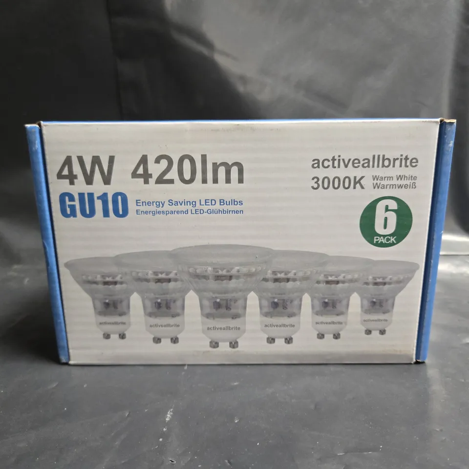 approximately 15 BOXED ACTIVEALLBRITE 4W 420LM GU10 3000K WARM WHITE (6 PACK)