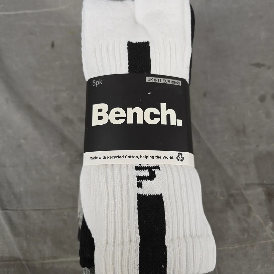 BENCH 5-PACK SOCKS IN BLACK/WHITE/GREY SIZE 6-11