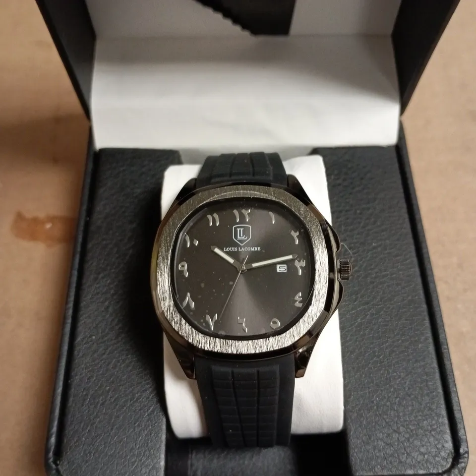MENS LOUIS LACOMBE WATCH – ARABIC DIAL - RUBBER STRAP – GIFT BOX
