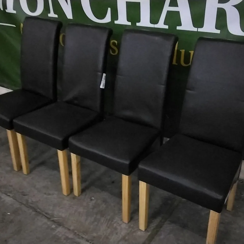 QUALITY DESIGNER BLACK LEATHER DINING CHAIRS WITH WOODEN LEGS