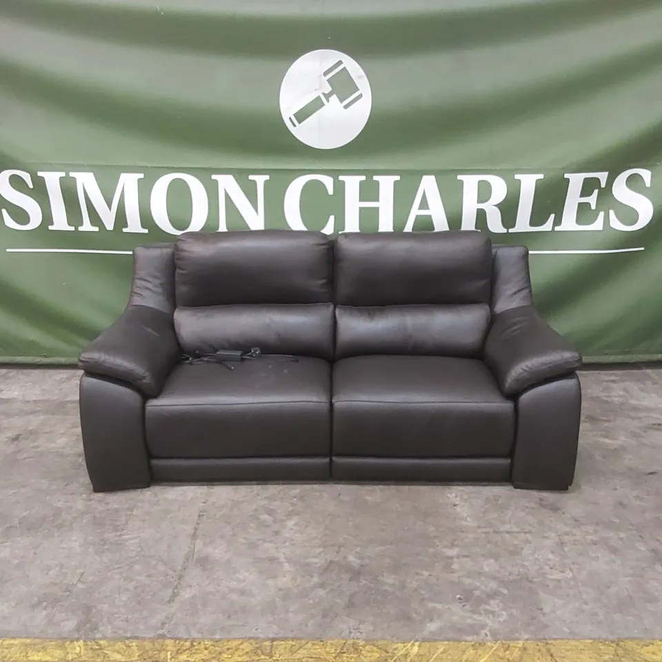 QUALITY DESIGNER ITALIAN MADE DEGANO 3-SEATER ELECTRIC RECLINING DARK BROWN LEATHER SOFA