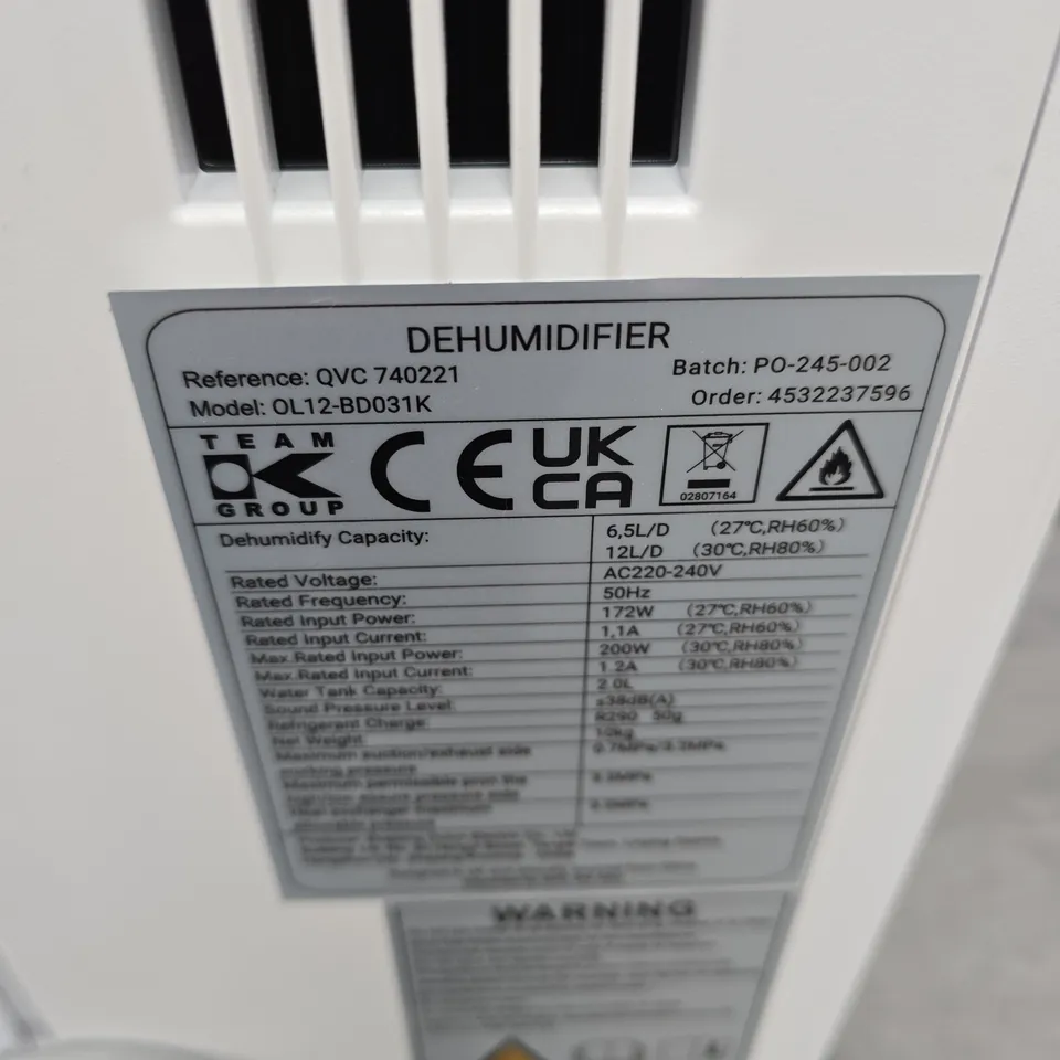 DEHUMIDIFIER - OL12-BD031K, WHITE PORTABLE UNIT