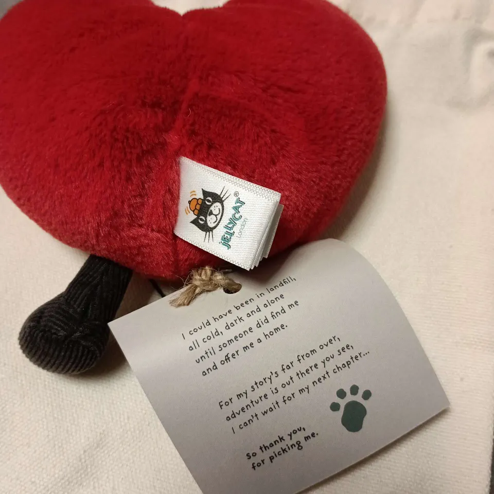 JELLYCAT RED HEART PLUSH WITH LOVED BEFORE DRAWSTRING BAG 