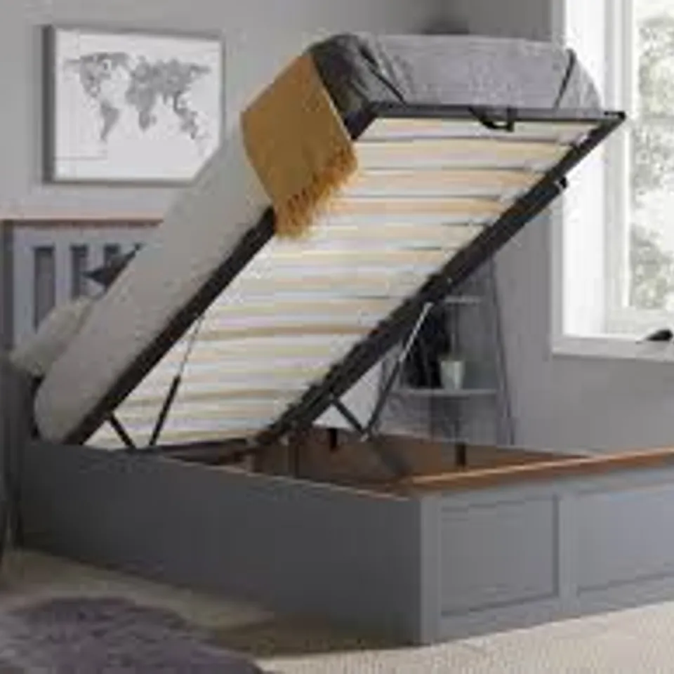 BOXED BIRLEA 90CM PHOENIX OTTOMAN BED//SIZE: SINGLE - STONE GREY (2 BOXES)