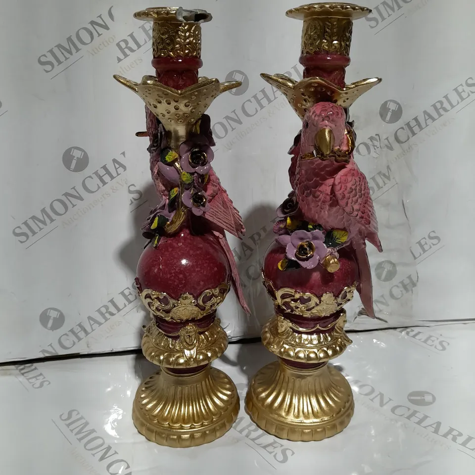 BOXED ALISON CORK SET OF 2 PARROT CANDLE STICKS 