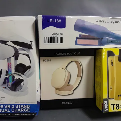 BOX OF APPROX 12 ASSORTED ITEMS TO INCLUDE - WATER CORRUGATED ROLLERS , T8 WAX IRON , P2961 HEADPHONES ETC