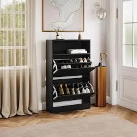 BOXED VIDA DESIGNS 2 DRAWER SHOE CABINET - BLACK MARBLE EFFECT