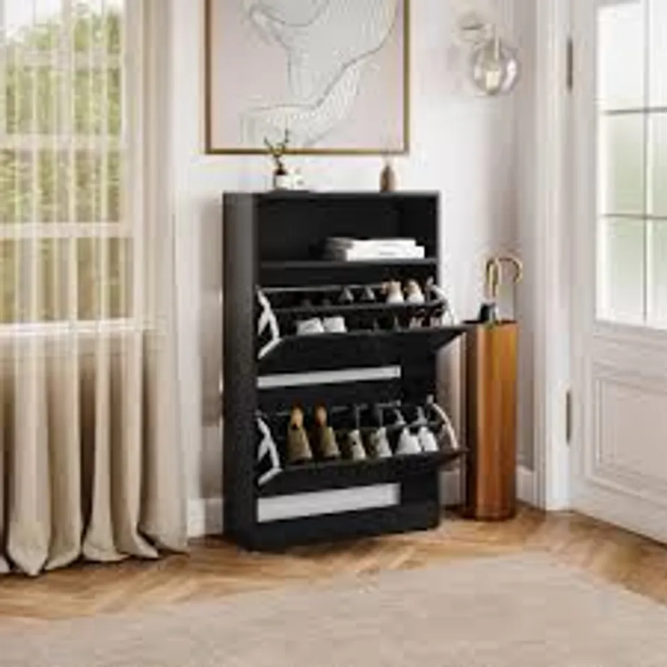 BOXED VIDA DESIGNS 2 DRAWER SHOE CABINET - BLACK MARBLE EFFECT 