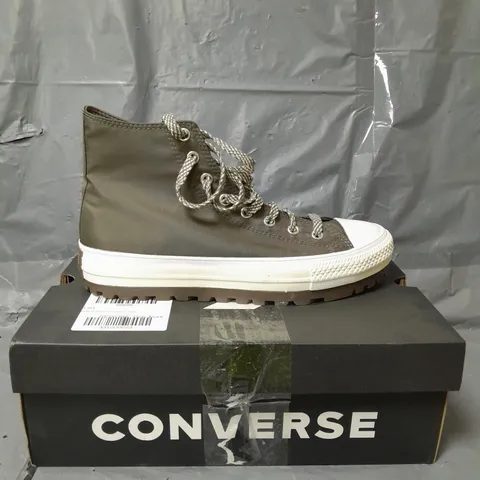 CONVERSE ART OF OUTDOOR POLYESTER HI TOP TRAINERS - LIGHT BROWN - SIZE 10