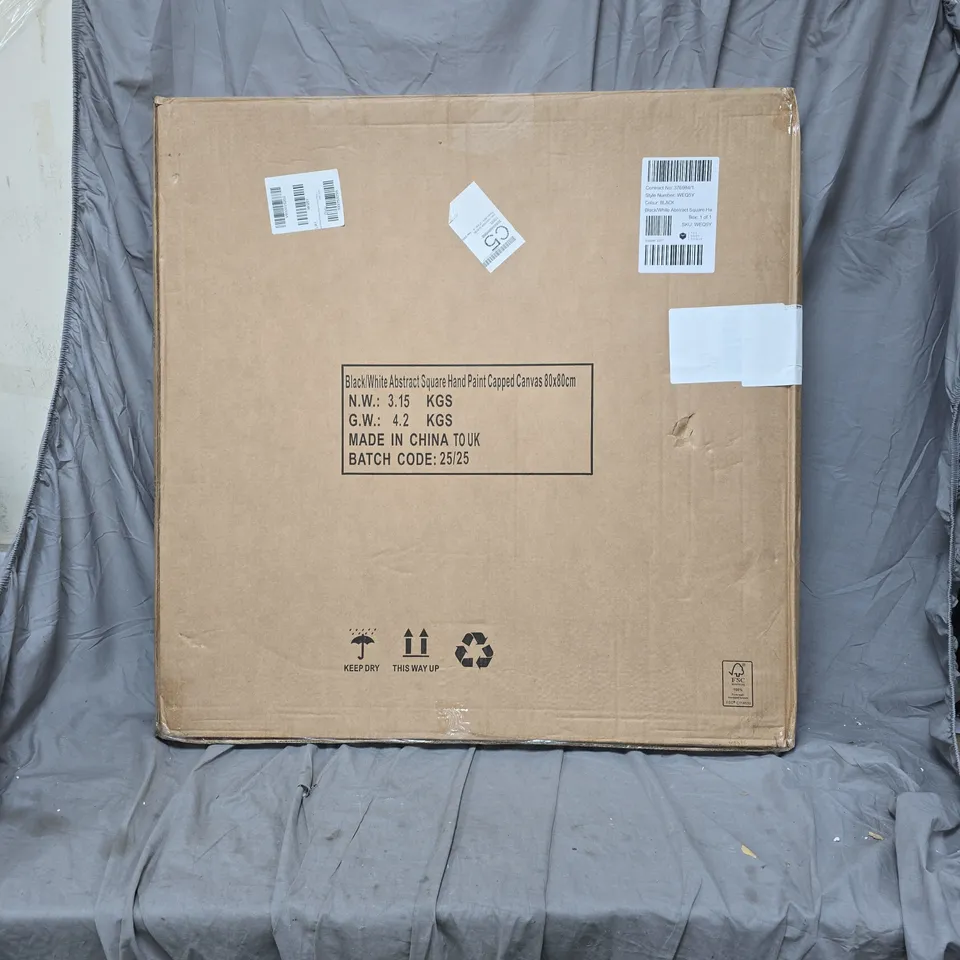 BLACK AND WHITE ABSTRACT SQUARE HAND-PAINTED CAPPED CANVAS WALL ART