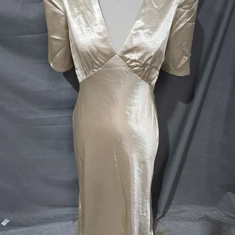 OASIS METALLIC SATIN MIDI DRESS IN GOLD SIZE 10