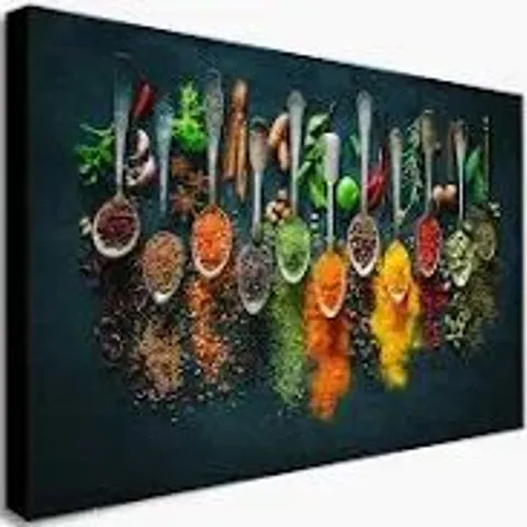 BOXED SPOONS KITCHEN SPICES HERBS PICTURE - WRAPPED CANVAS PRINT (1 BOX)