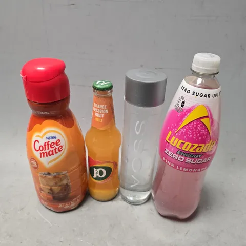 APPROXIMATELY 12 ASSORTED DRINKS ITEMS TO INCLUDE - J20 ORANGE & PASSIONFRUIT , NESTLE COFFEE MATE , LUCOZADE PINK LEMONADE ETC