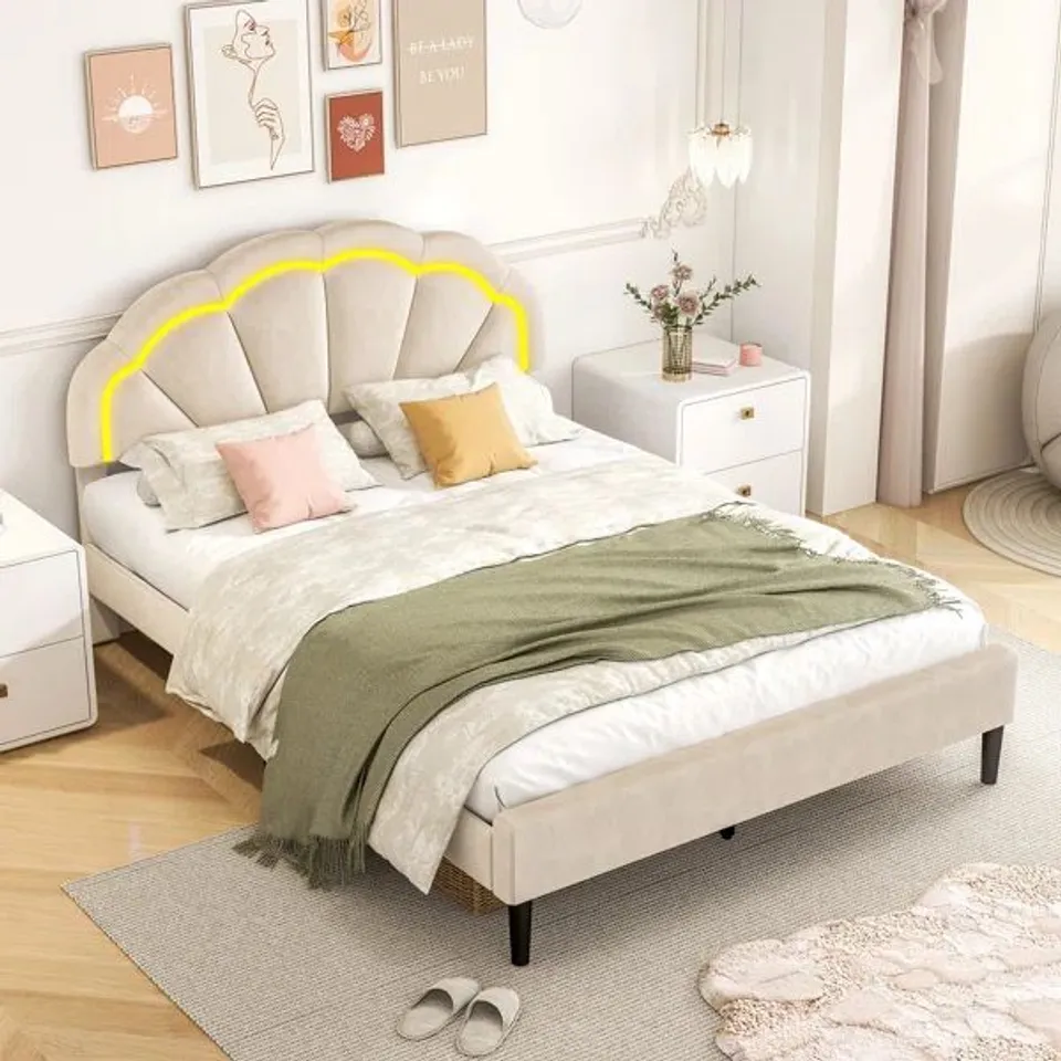 BOXED DOUBLE UPHOLSTERED LED BED FRAME PLATFORM (1 BOX)