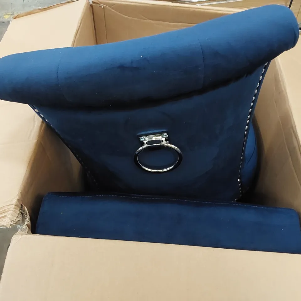 BOXED DESIGNER UPHOLSTERED ROYAL BLUE VELVET DINING CHAIRS - SET OF 2 (1 BOX)